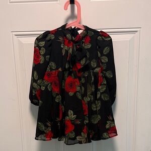 Wonder Nation Black Dress with Red and Green Floral Pattern